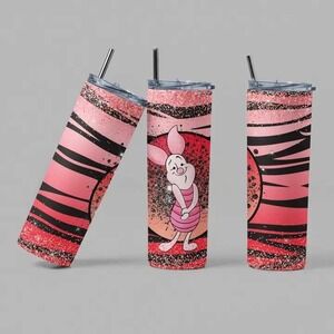 Disney Piglet Winnie the Pooh 20oz Skinny Tumbler Pink Glitter Stainless Steel